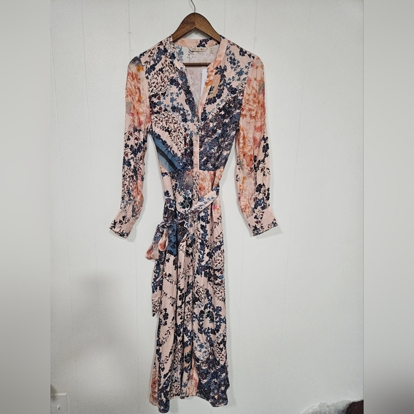 NWT SOFT SURROUNDINGS NASSAU PEACH BLUE FLORAL KIMONO LONG SLEEVE MAXI DRESS - Picture 2 of 6